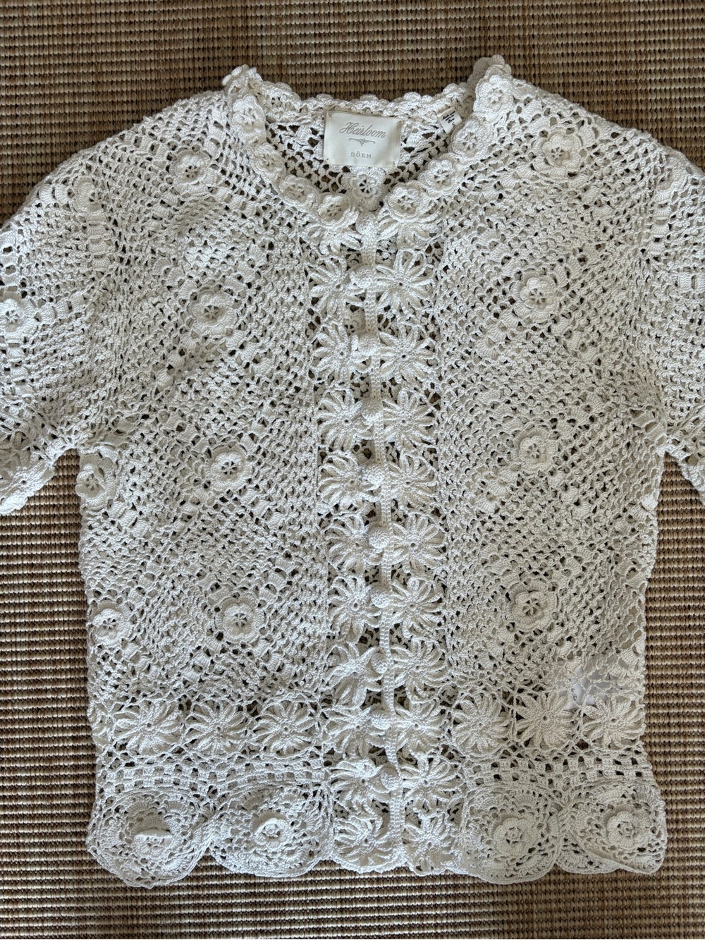 Doen Chrysanthe Cotton Crochet Lace Embroidered Short Sleeve Top Pearl Cream - Picture 9 of 15
